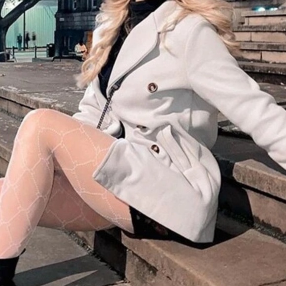 Classic Beige Solid Double Breasted Minimalist Pea Coat Jacket - Picture 6 of 13